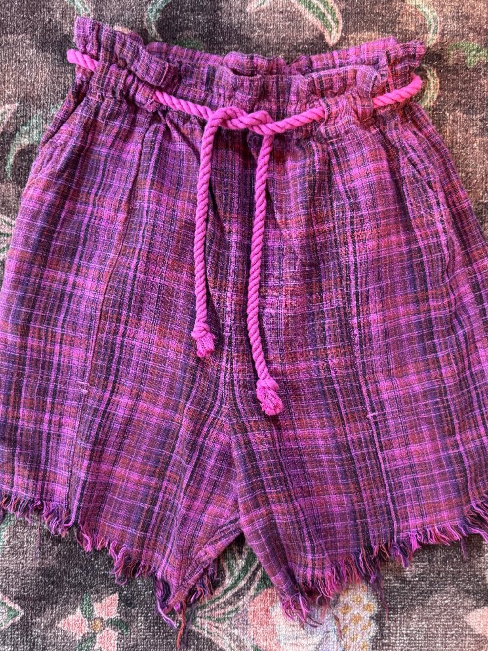 Free People Everyday Slouch Drawstring Shorts purple plaid colorway - Small